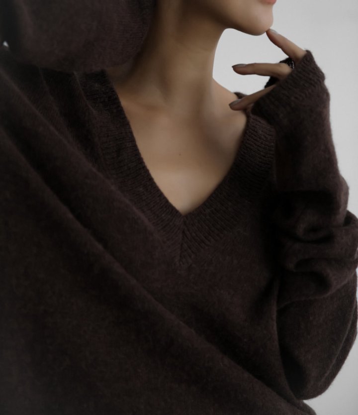 Paper Moon - Korean Women Fashion - #momslook - Alpaca Wool Deep V-Neck Knit Top