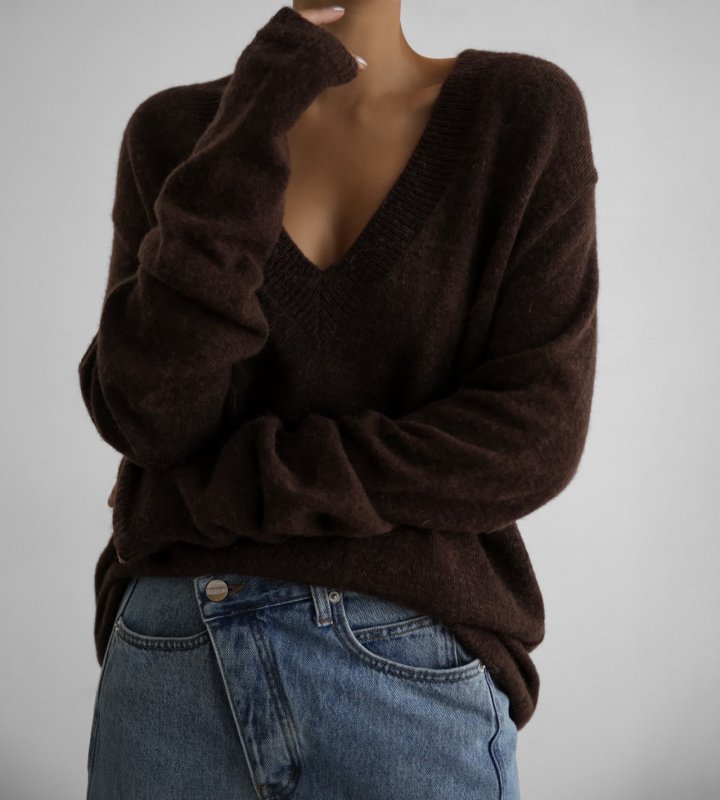 Paper Moon - Korean Women Fashion - #momslook - Alpaca Wool Deep V-Neck Knit Top - 3