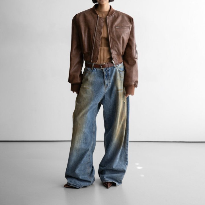 Paper Moon - Korean Women Fashion - #momslook - Dusty Mud Washed Wide Denim Trousers - 3