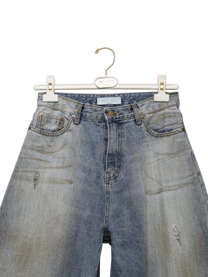Paper Moon - Korean Women Fashion - #momslook - Dusty Mud Washed Wide Denim Trousers - 7