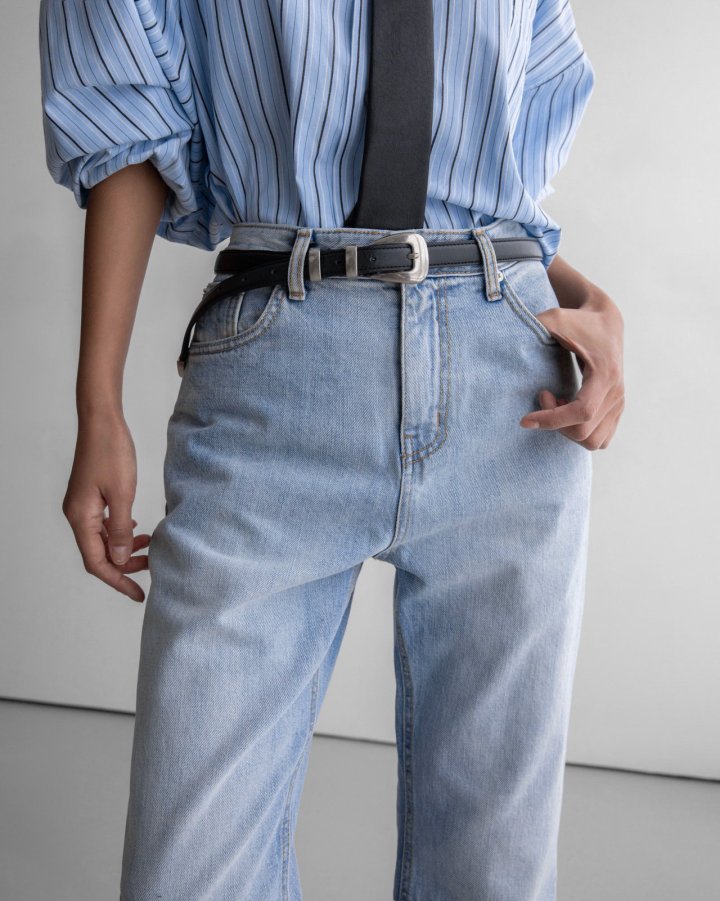 Paper Moon - Korean Women Fashion - #momslook - Classic Slim Fit Straight Blue Jeans - 3