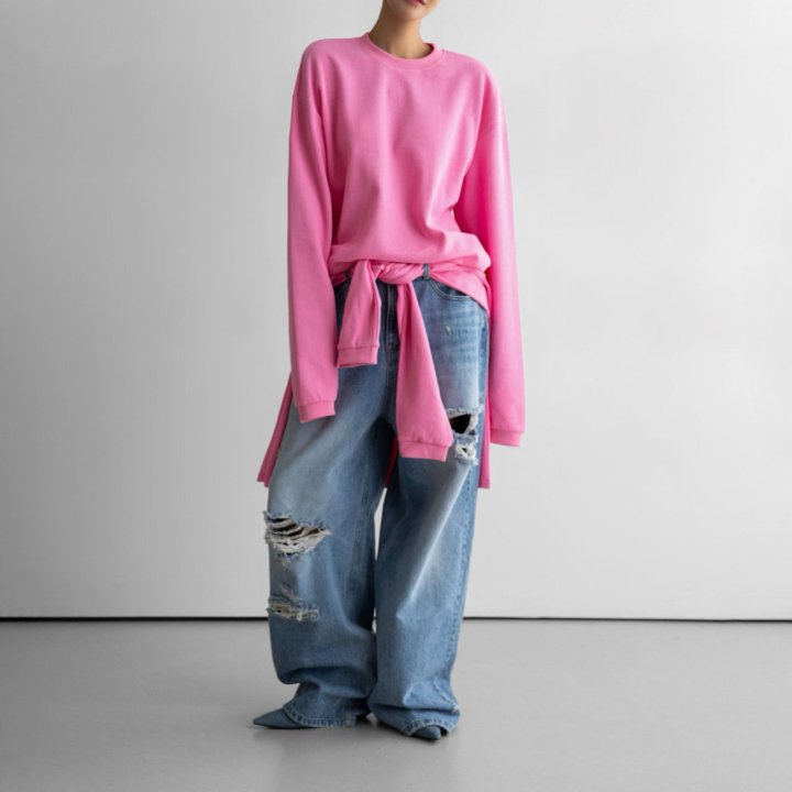 Paper Moon - Korean Women Fashion - #momslook - Waffle Fabric Oversized Long Sleeved T-Shirt - 2