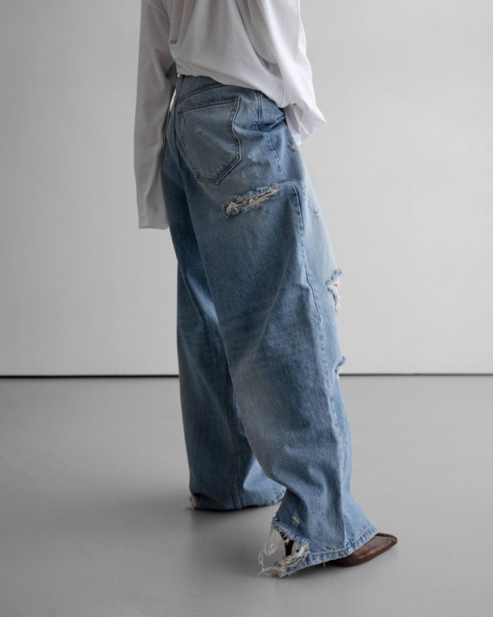 Paper Moon - Korean Women Fashion - #momslook - Vintage Destroyed Wide Denim - 5