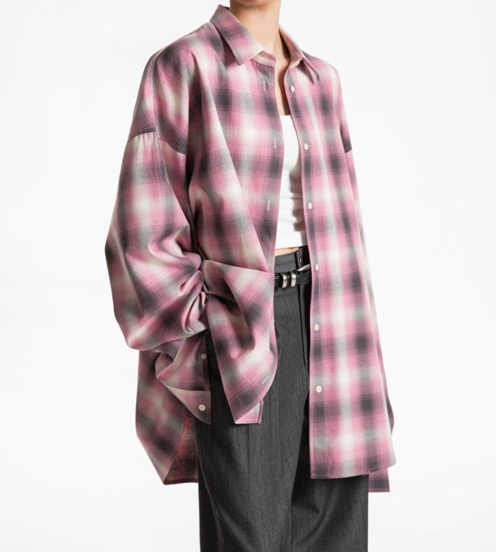 Paper Moon - Korean Women Fashion - #momslook - Oversized Plaid Check Button Down Shirt