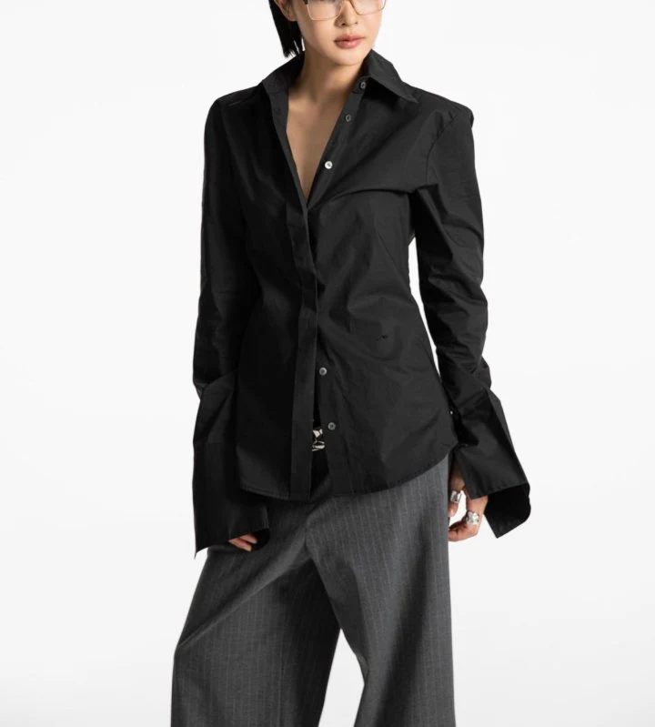 Paper Moon - Korean Women Fashion - #pursuepretty - Slim Fit Long Cuff Shirt - 12