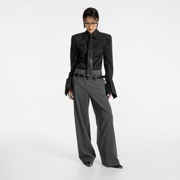 Paper Moon - Korean Women Fashion - #pursuepretty - Low Belted Detail Pin Striped Wide Pants - 8