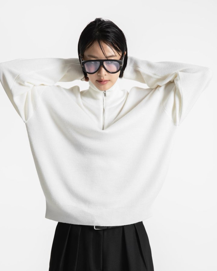 Paper Moon - Korean Women Fashion - #vintagekidsstyle - Classic Half-Zip Knit Sweater - 4