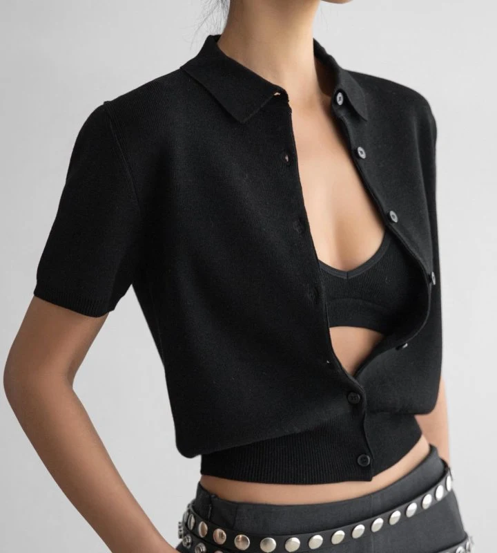 Paper Moon - Korean Women Fashion - #pursuepretty - Collared Short Sleeve Button Cardigan - 5