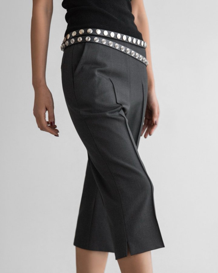 Paper Moon - Korean Women Fashion - #vintagekidsstyle - Crease Line Slit Midi Pants - 4