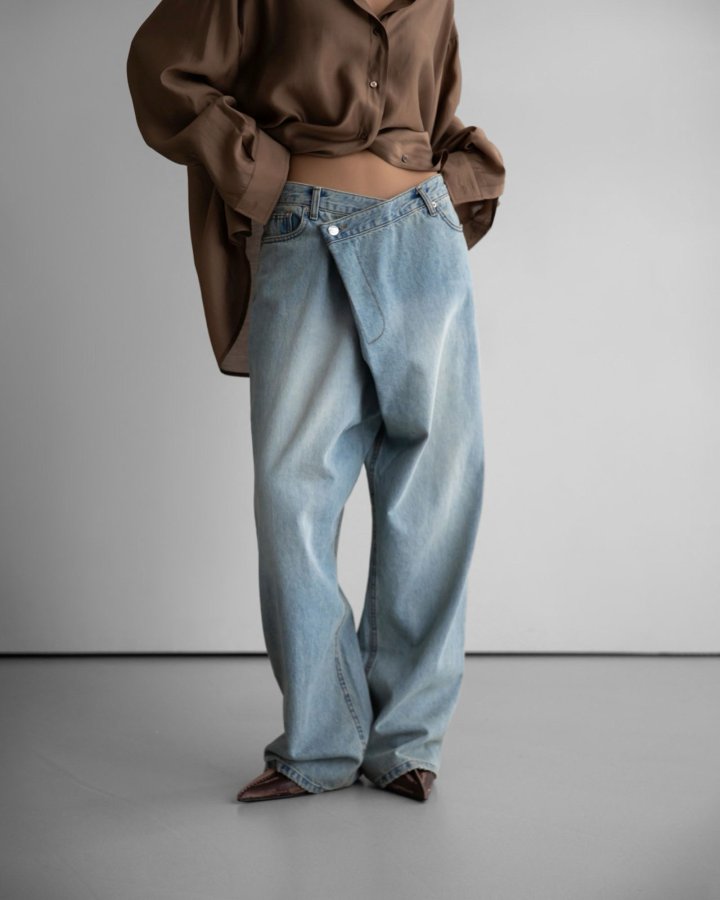 Paper Moon - Korean Women Fashion - #pursuepretty - Wrap Detail Wide Denim Jeans