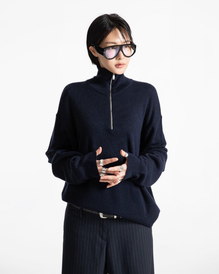 Paper Moon - Korean Women Fashion - #restrostyle - Classic Half-Zip Knit Sweater - 6