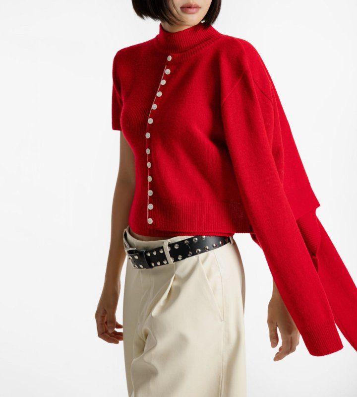 Paper Moon - Korean Women Fashion - #romanticstyle - Color Bi - Stitched Button Detail Cashmere Wool Cropped Cardigan - 7