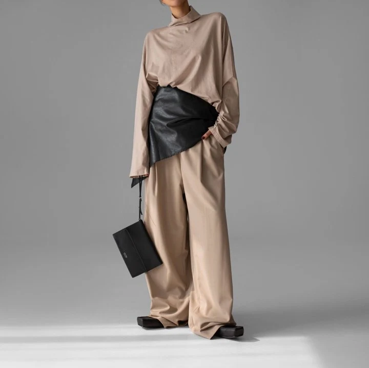 Paper Moon - Korean Women Fashion - #romanticstyle - Classic Loose Fit Tencel Half Neck Top - 3
