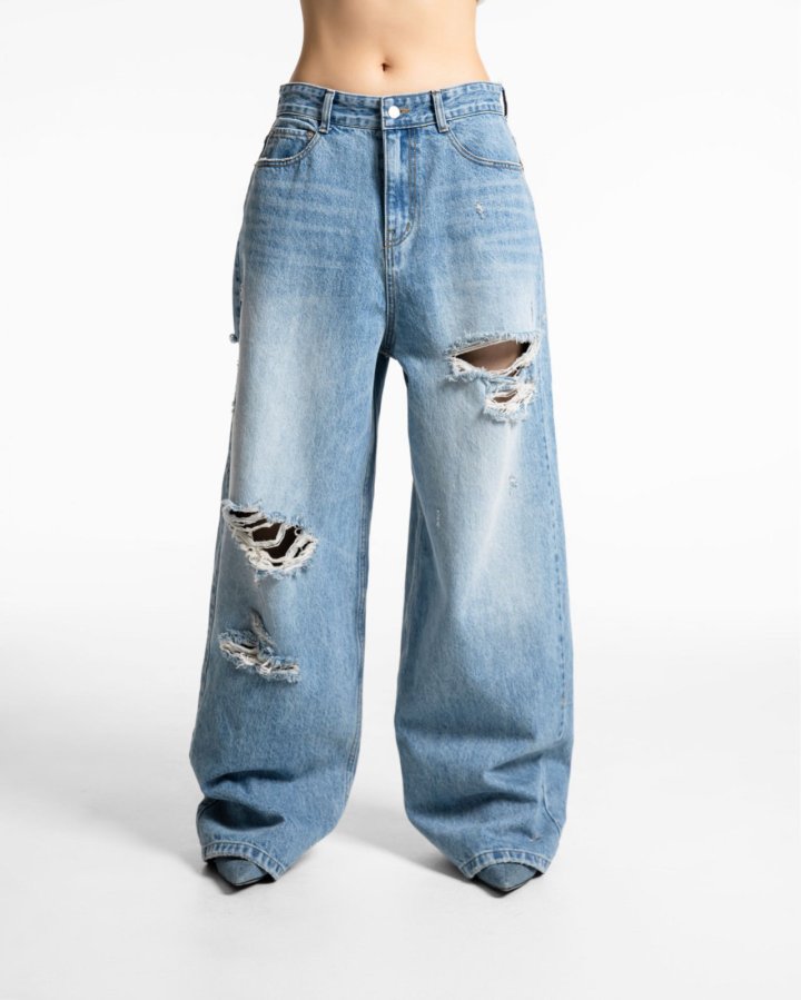 Paper Moon - Korean Women Fashion - #romanticstyle - Vintage Destroyed Wide Denim