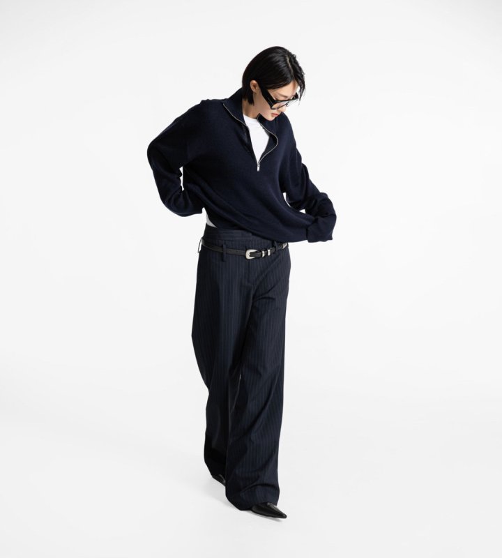 Paper Moon - Korean Women Fashion - #shopsmall - Low Belted Detail Pin Striped Wide Pants - 11