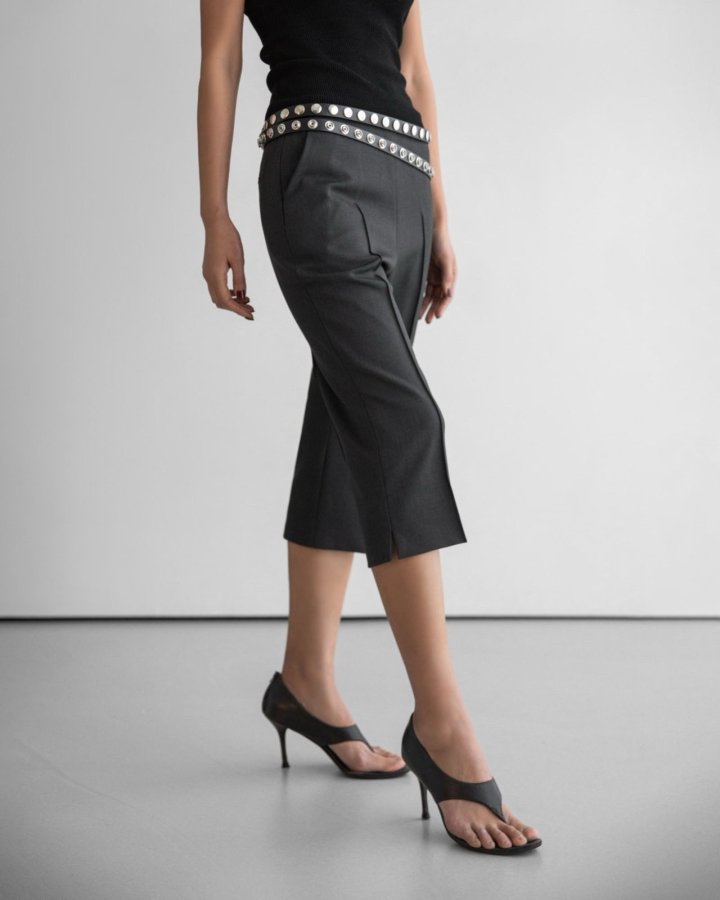 Paper Moon - Korean Women Fashion - #shopsmall - Crease Line Slit Midi Pants - 7