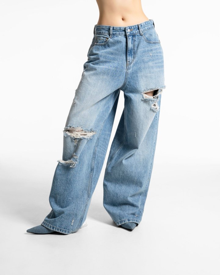 Paper Moon - Korean Women Fashion - #shopsmall - Vintage Destroyed Wide Denim - 2
