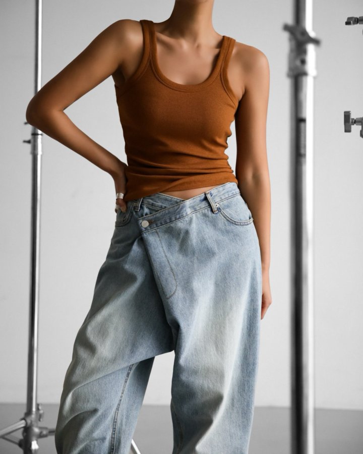 Paper Moon - Korean Women Fashion - #shopsmall - Wrap Detail Wide Denim Jeans