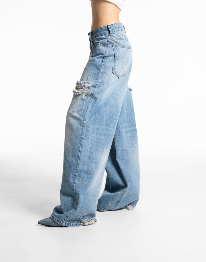 Paper Moon - Korean Women Fashion - #thatsdarling - Vintage Destroyed Wide Denim - 3