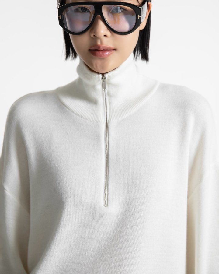 Paper Moon - Korean Women Fashion - #thelittlethings - Classic Half-Zip Knit Sweater - 9