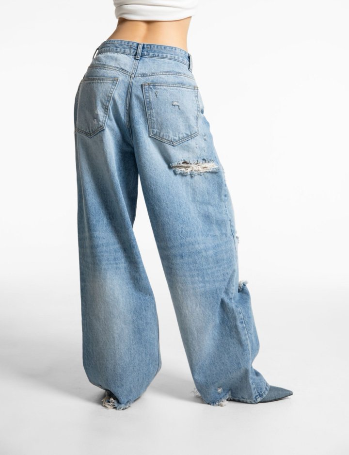 Paper Moon - Korean Women Fashion - #thatsdarling - Vintage Destroyed Wide Denim - 4