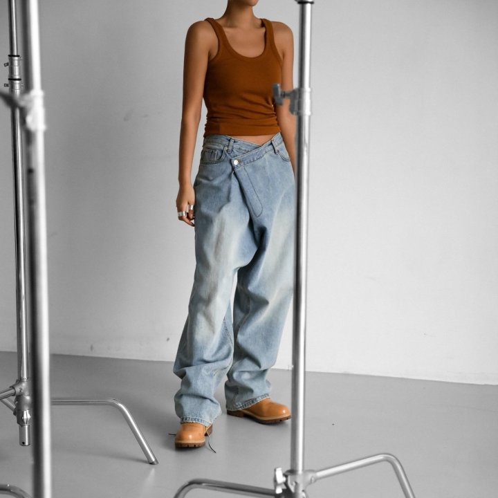 Paper Moon - Korean Women Fashion - #thelittlethings - Wrap Detail Wide Denim Jeans - 3