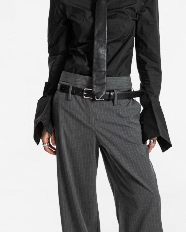 Paper Moon - Korean Women Fashion - #vintageinspired - Low Belted Detail Pin Striped Wide Pants - 6