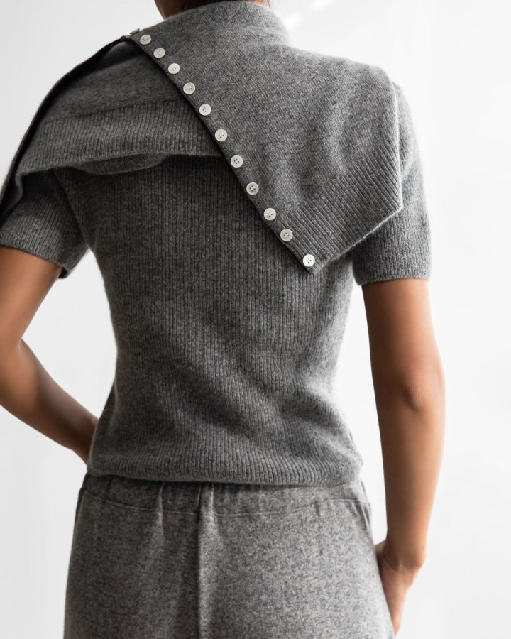 Paper Moon - Korean Women Fashion - #vintageinspired - Color Bi - Stitched Button Detail Cashmere Wool Cropped Cardigan - 3