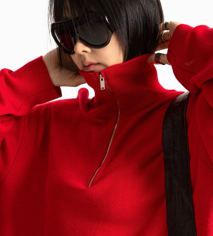 Paper Moon - Korean Women Fashion - #vintageinspired - Classic Half-Zip Knit Sweater - 3