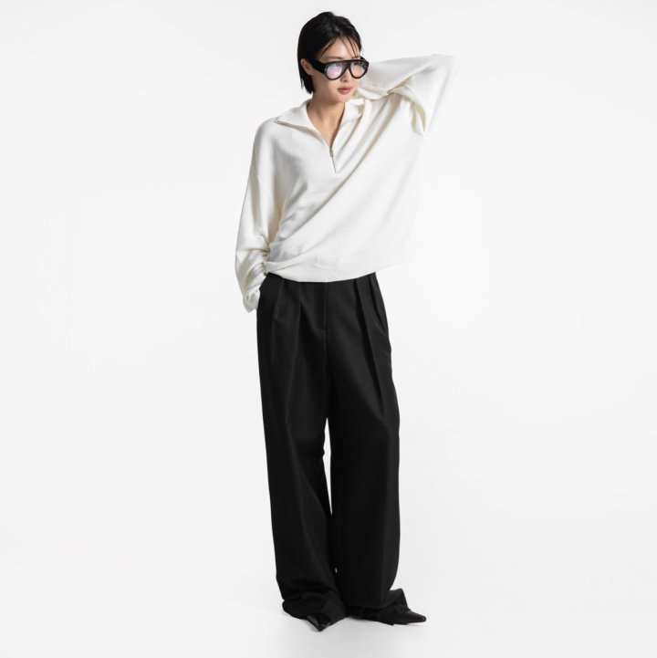 Paper Moon - Korean Women Fashion - #vintageinspired - Classic Half-Zip Knit Sweater - 2