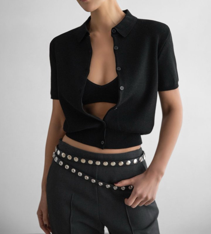 Paper Moon - Korean Women Fashion - #vintageinspired - Collared Short Sleeve Button Cardigan - 3