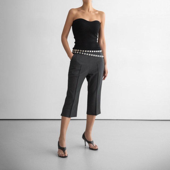 Paper Moon - Korean Women Fashion - #vintageinspired - Crease Line Slit Midi Pants - 2