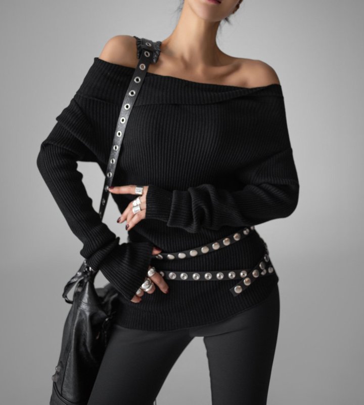 Paper Moon - Korean Women Fashion - #vintagekidsstyle - Asymmetric Line Ribbed Knit Top - 5