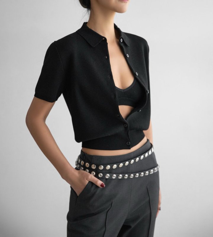 Paper Moon - Korean Women Fashion - #vintageinspired - Collared Short Sleeve Button Cardigan - 4
