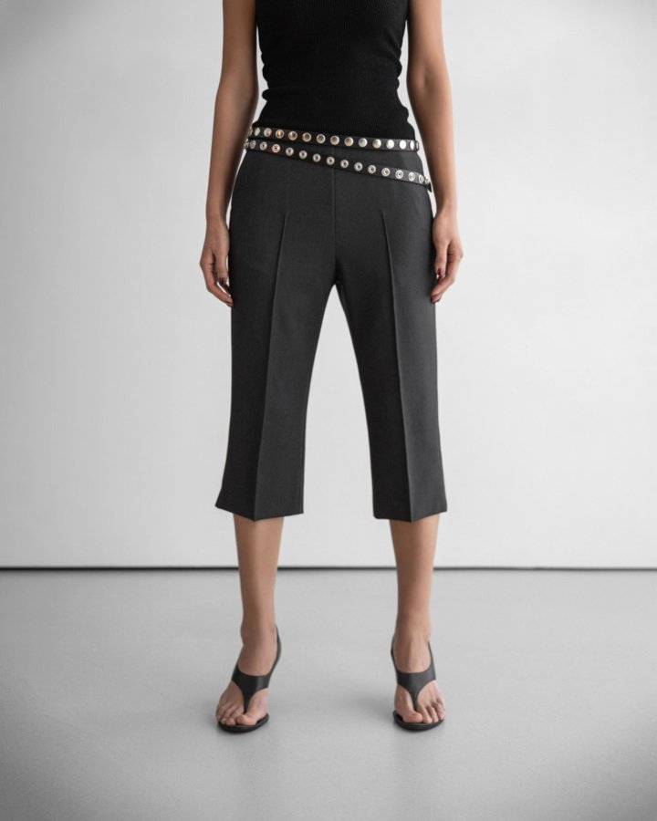 Paper Moon - Korean Women Fashion - #vintagekidsstyle - Crease Line Slit Midi Pants - 3