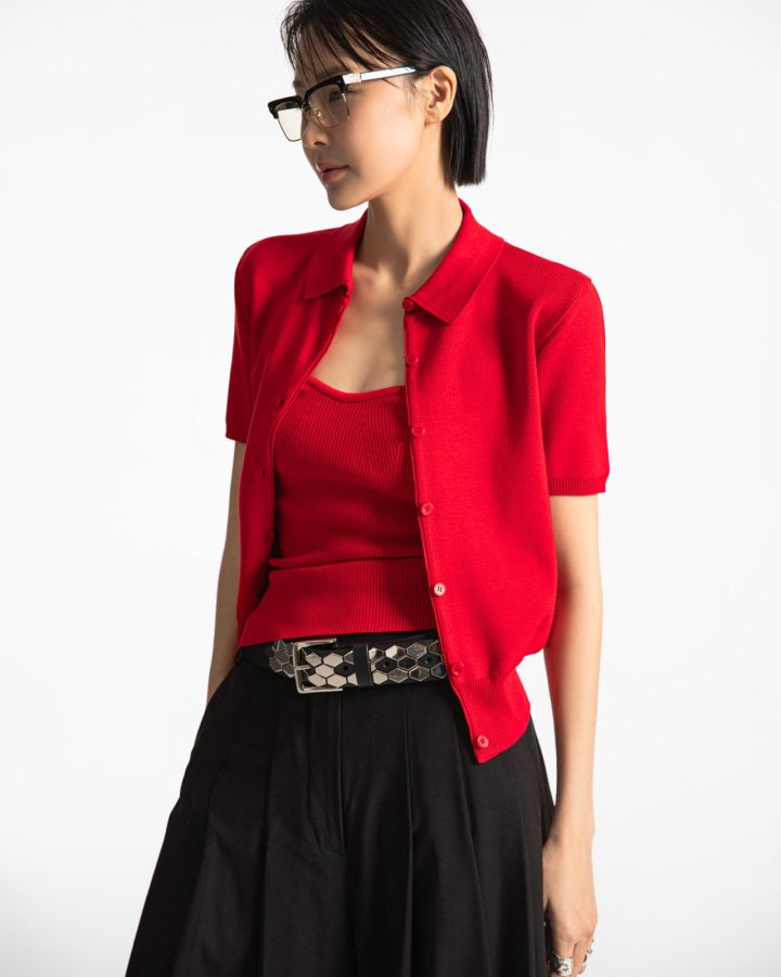 Paper Moon - Korean Women Fashion - #womensfashion - Collared Short Sleeve Button Cardigan - 10