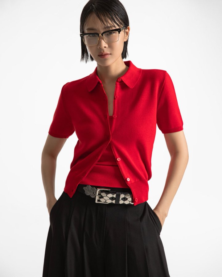Paper Moon - Korean Women Fashion - #womensfashion - Collared Short Sleeve Button Cardigan - 8