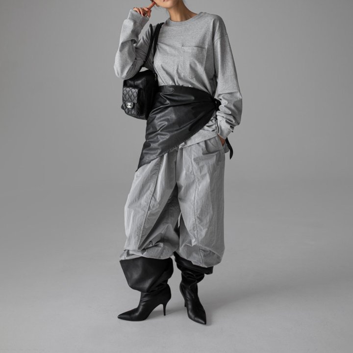 Paper Moon - Korean Women Fashion - #womensfashion - Nylon Drawstring Wide Twist Pattern Trousers - 3