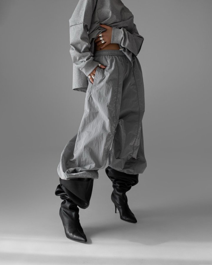 Paper Moon - Korean Women Fashion - #womensfashion - Nylon Drawstring Wide Twist Pattern Trousers - 5