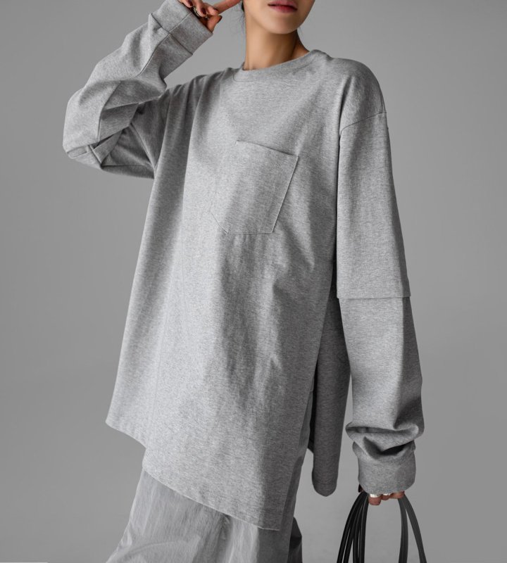 Paper Moon - Korean Women Fashion - #momslook - Layered Sleeve Side Slit Tee - 4