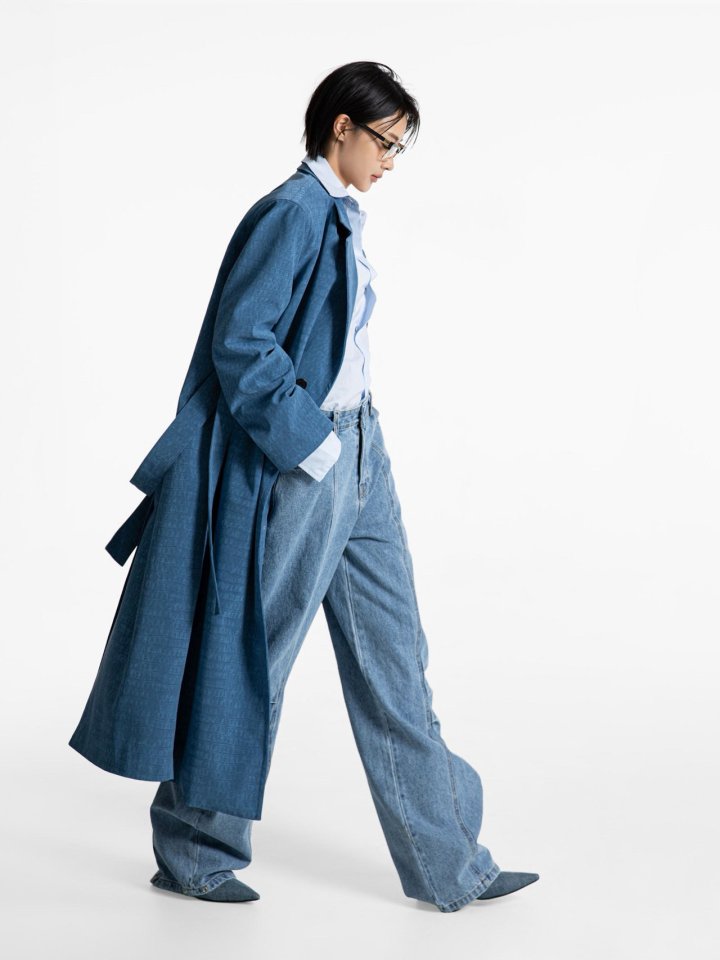Paper Moon - Korean Women Fashion - #womensfashion - Crocodile Pattern Belted Oversized Coat