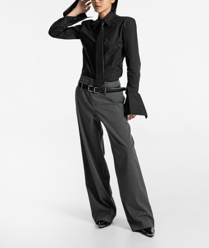 Paper Moon - Korean Women Fashion - #womensfashion - Low Belted Detail Pin Striped Wide Pants