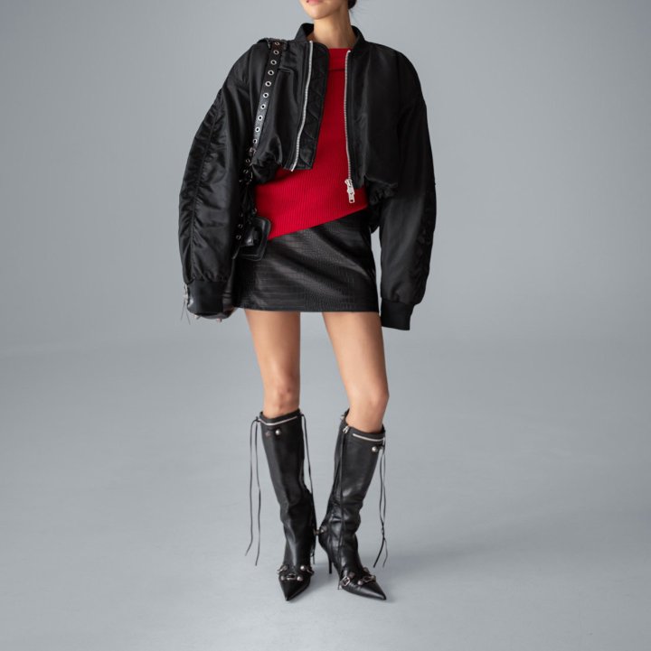 Paper Moon - Korean Women Fashion - #womensfashion - Heavy Twill Nylon Cropped Balloon MA-1 Flight Jacket - 2