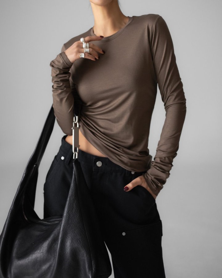 Paper Moon - Korean Women Fashion - #womensfashion - Classic Slim Fit Tencel Crew Neck Top - 2