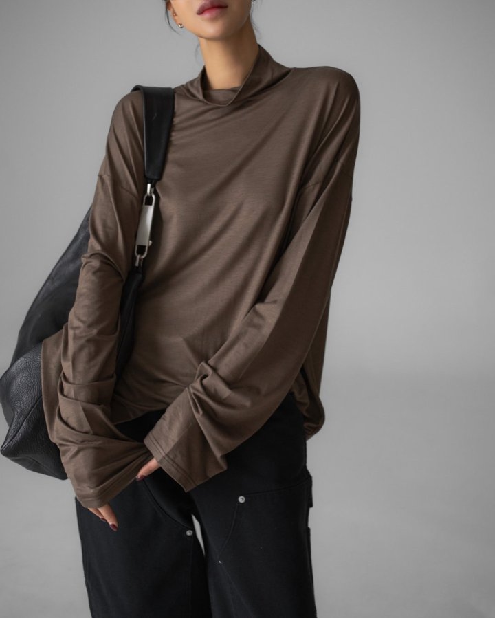 Paper Moon - Korean Women Fashion - #momslook - Classic Loose Fit Tencel Half Neck Top - 4