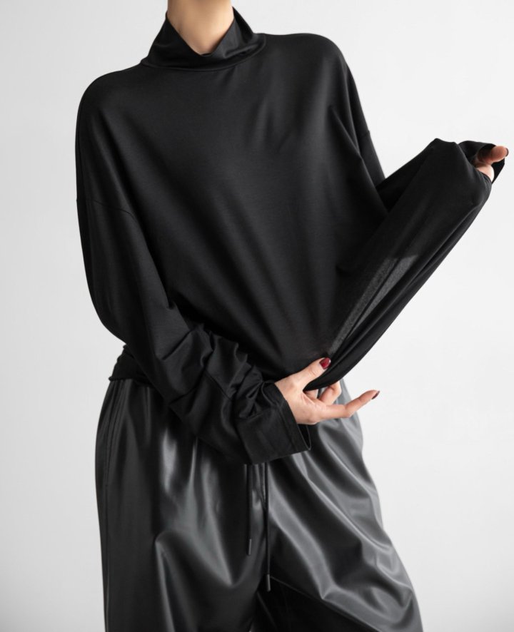 Paper Moon - Korean Women Fashion - #womensfashion - Classic Loose Fit Tencel Half Neck Top