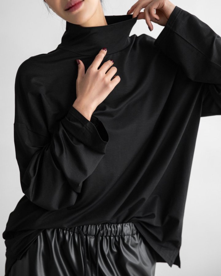 Paper Moon - Korean Women Fashion - #womensfashion - Classic Loose Fit Tencel Half Neck Top - 3