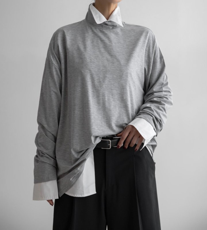 Paper Moon - Korean Women Fashion - #womensfashion - Classic Loose Fit Tencel Half Neck Top - 7