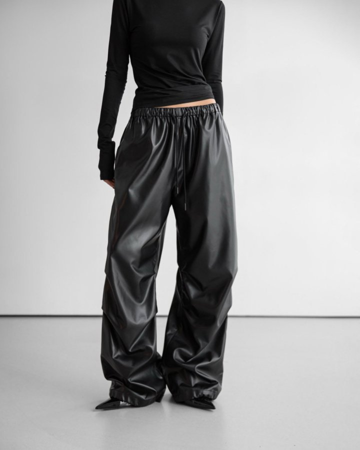 Paper Moon - Korean Women Fashion - #womensfashion - Glossy Wide Parachute Pants - 6