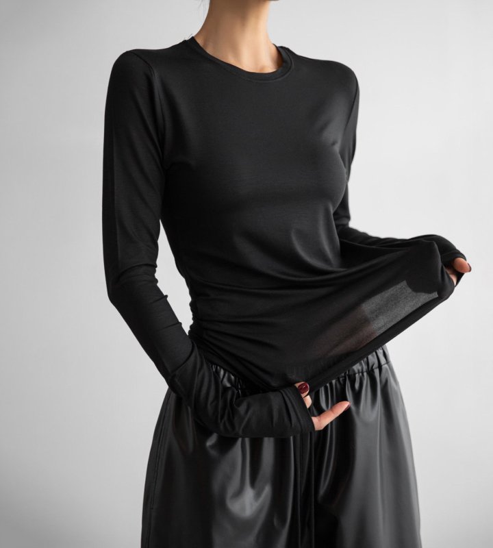 Paper Moon - Korean Women Fashion - #womensfashion - Classic Slim Fit Tencel Crew Neck Top - 3